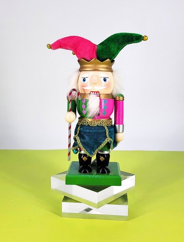 Bufón de madera Celebrate It Christmas 2011 cascanueces rosa verde palanca móvil - Imagen 1 de 11