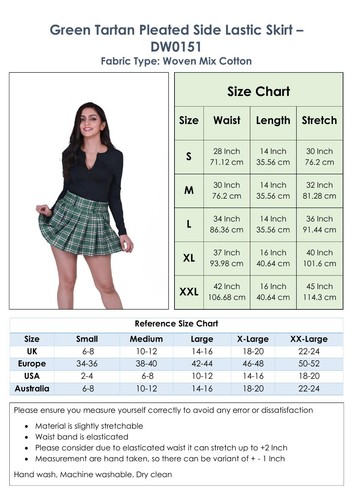 Green Tartan Pleated Mini Skirt | High Waist | Cosplay Party Outfit XXL Size - Picture 3 of 12