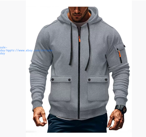 Mens Hoodie Full Zip Casual Jacket with Hood Outdoor Comfortable Sweatshirt Gift - Picture 23 of 27
