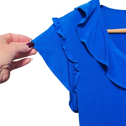 Ralph Lauren Sleeveless Ruffle Top Blue Size Large V-Neck Classic Feminine - Picture 5 of 7