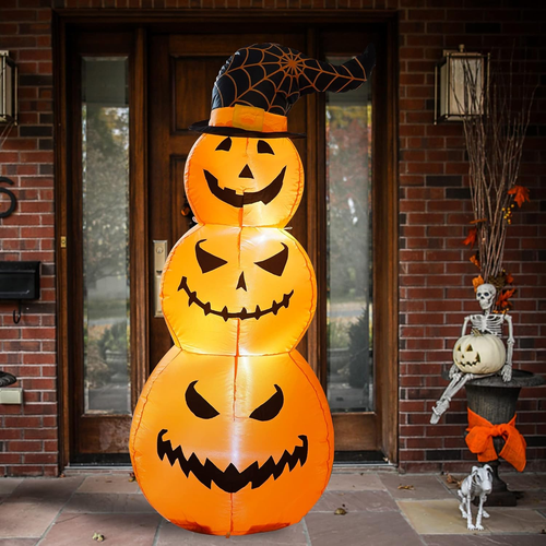 5 FT Halloween Inflatables Outdoor Stacked Pumpkins with Witches Hat, Halloween - Picture 6 of 12