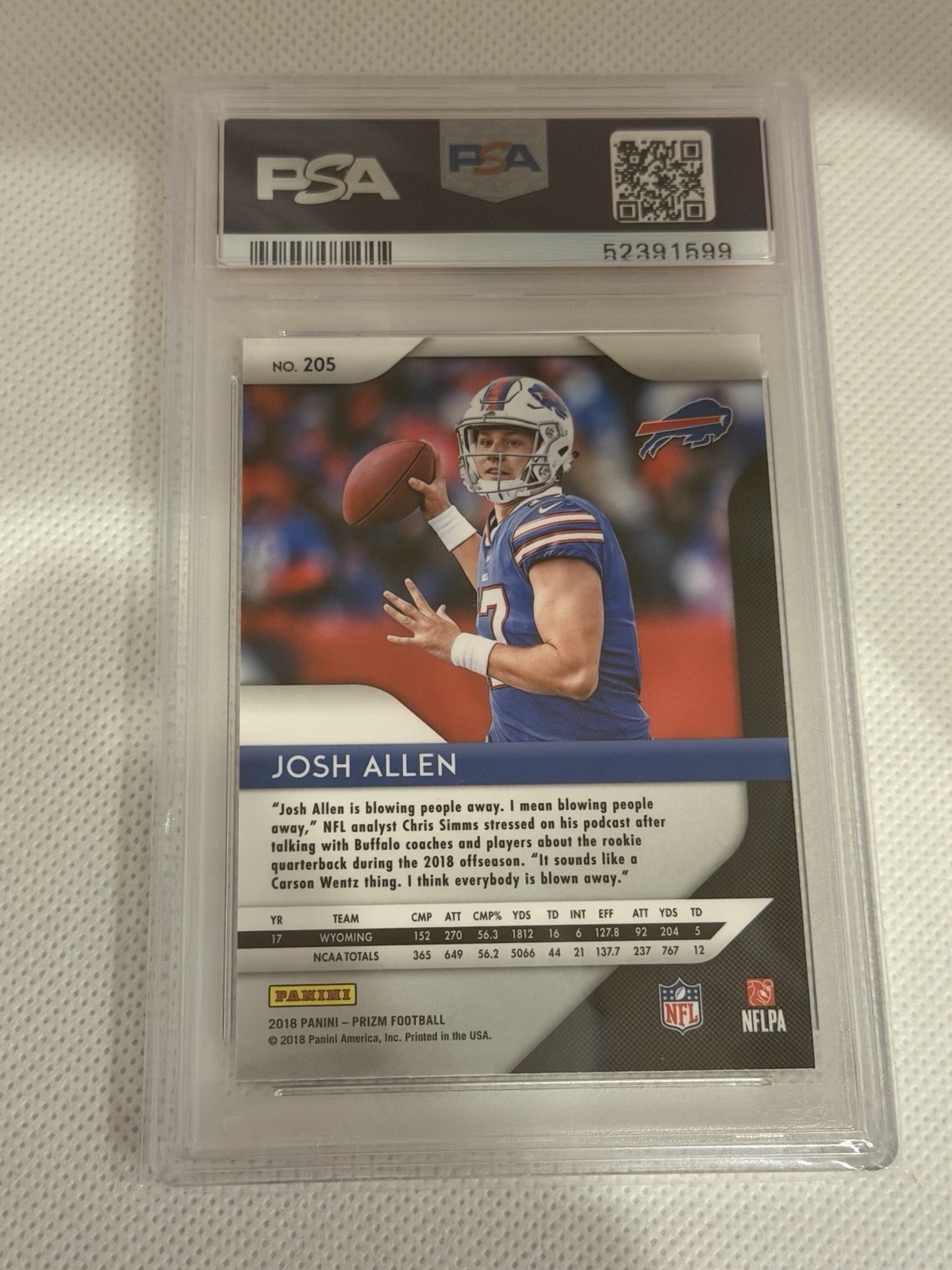 2018 Panini Prizm - Rookie Josh Allen #205 (RC) PSA 10 Gem Mint view 2