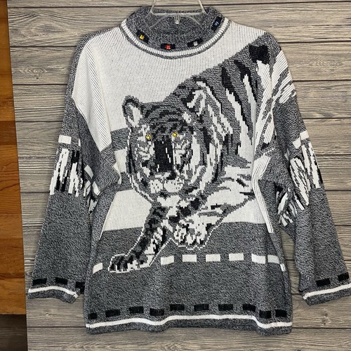 Suéter EClat Vintage Años 80-90 Estilo Gris Negro Tigre Mujer Talla En Detalle - Imagen 2 de 15