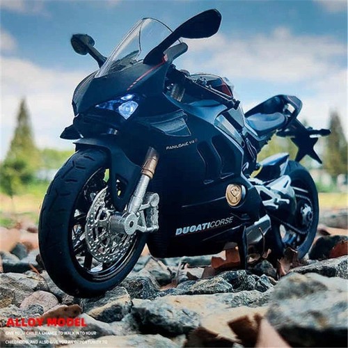 1:12 Ducati Panigale V4S Alloy Diecast Motorcycle Model Black w/ Sound & Light - Picture 9 of 12