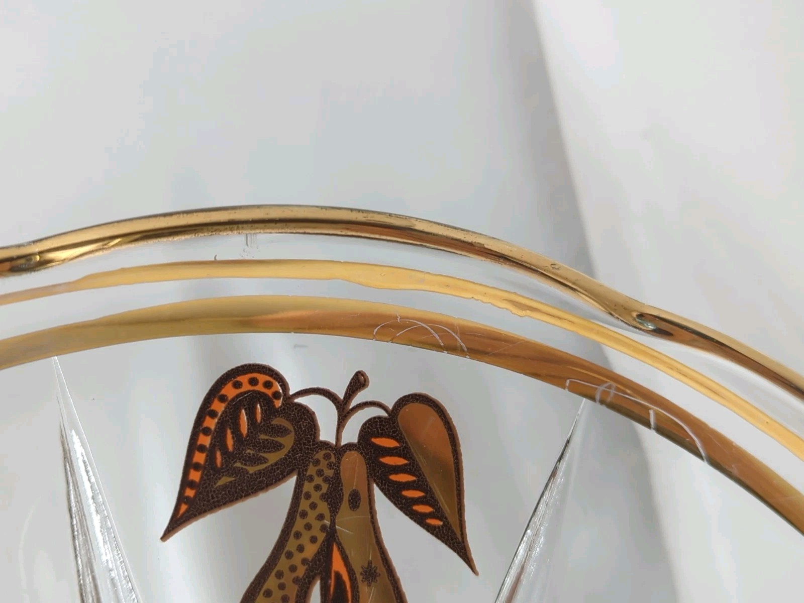 VTG Georges Briard Round Clear Glass Divided Tray Forbidden Fruit Apple Pear 11"