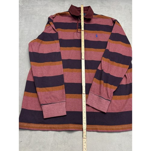 Polo Ralph Lauren Maroon Red Striped Rugby Shirt Long Sleeve Pony Logo Men's L - Picture 3 of 9
