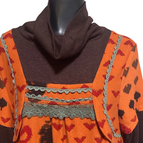 Funky People Boho Dress NWT Women’s L Cowl Neck Long Sleeve Multi Pattern Knit - Picture 7 of 13