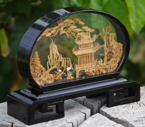 VINTAGE chinesisches handgeschnitztes Kork Diorama schöne orientalische Kunst! - Bild 6 von 8