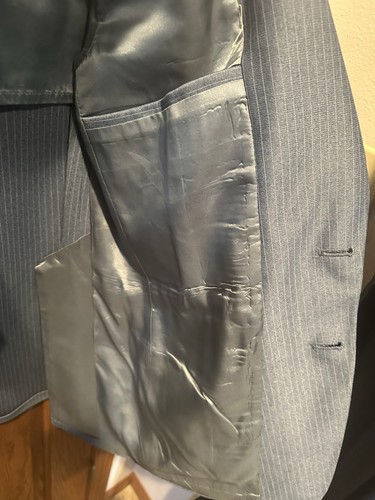Vintage Sewell Anzug Maßanfertigung Größe 38/40 Hose 32x30 blau Nadelstreifen tailliert - Bild 7 von 23