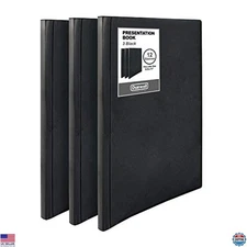 Dunwell 12-Pocket Presentation Binder Set, 3 Pack, Holds 24 Pages, 8.5x11, Black