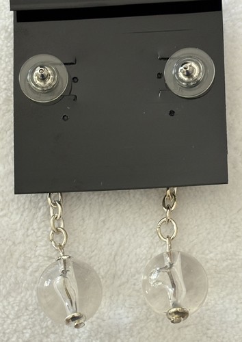Vintage Post Style Resin Clear Ball Silver Plated Dangle Fashion Earrings - Picture 8 of 10
