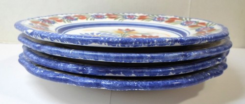 Set of 4 Vintage HENRIOT QUIMPER SALAD PLATES - BLUE RED & YELLOW FLOWERS 7" D - Bild 3 von 5