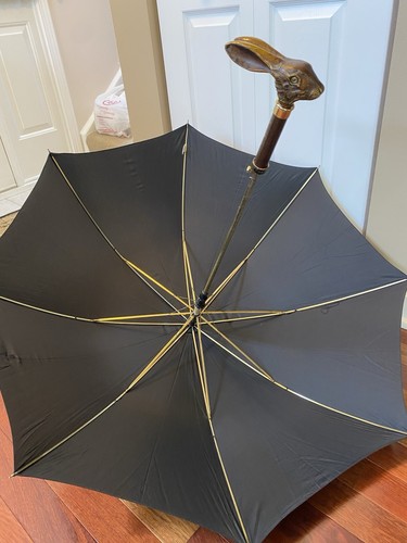 Vintage COMOY'S of LONDON Umbrella Carved RABBIT HEAD Spring Loaded ITALY Cover - Picture 10 of 11