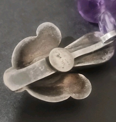 COLLANA VINTAGE Art Nouveau ARGENTO MESSICANO pietra viola sfaccettata FILO 20" - Foto 5 di 5