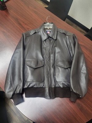 Vintage US WINGS Aviator Flight Bomber Jacket Men L Brown Pilot Indiana Jones