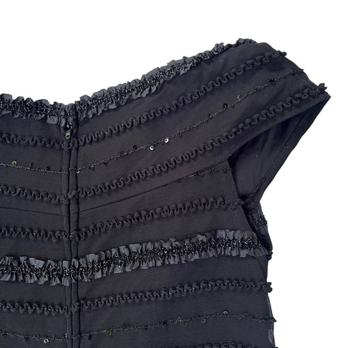 Vintage Tadashi Shoji Lace Mesh Overlay Sequin Ruffles Midi Dress Sz 14 Glam USA - Picture 16 of 23