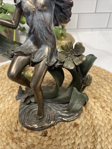 Bronze Look Fairy Flying Angel Sculpture Figurine Floral Blowing Trumpet 9” - Picture 13 of 15