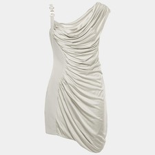 Versace Grey Crepe Satin Draped Sleeveless Mini Dress M