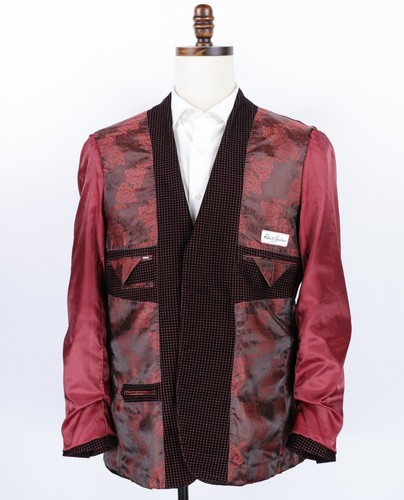 Robert Graham Velvet Blazer Jacket Size 40R Tailored Fit Red Black Houndstooth - Picture 9 of 12