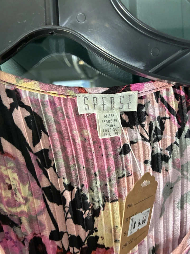 Spense розовый многоцветный плиссированные цветочный крестьянин блузка размер M - Изображение 4 из 4