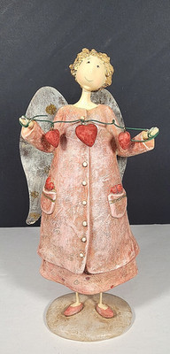 Delton Valentine's Day Angel Figurine 11.5Resin Metal Wings With Hearts
