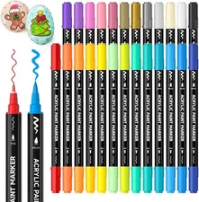 25 Colors Dual Tip Acrylic Paint Markers, Brush Tip and Fine Tip Acr