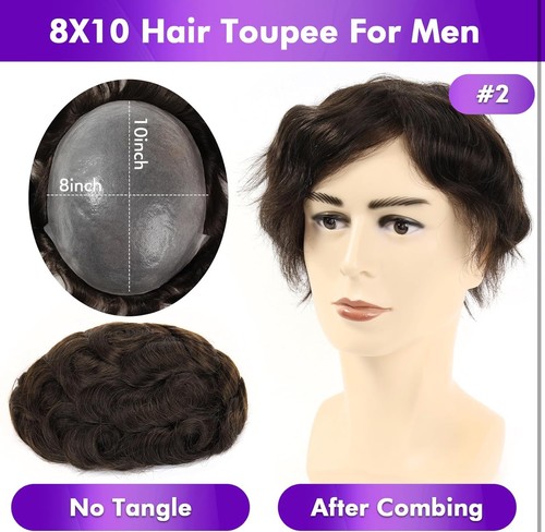 8x10 Inch PU Thin Skin Toupee for Men - 0.03mm Human Hair Replacement System - Picture 2 of 16