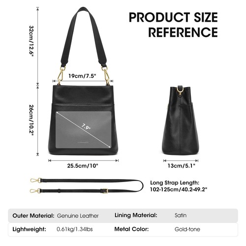 Leather Handbags for Women, Soft Shoulder Tote Bucket Bags Crossbody Purses w... - Picture 4 of 8