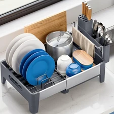 Expandable Dish Drying Rack, Stainless Steel Dish Rack with Aluminum Frame, D...