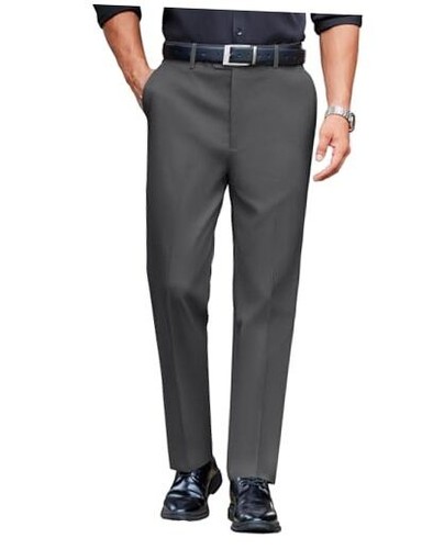 Mens Classic Casual Dress Pants Expandable Waist Suit Pant 40W x 32L Dark Gery