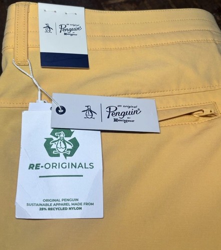 Penguin NWT Mens Shorts Nylon Stretch Drawstring Yellow Apricot Size 32 - Picture 8 of 11