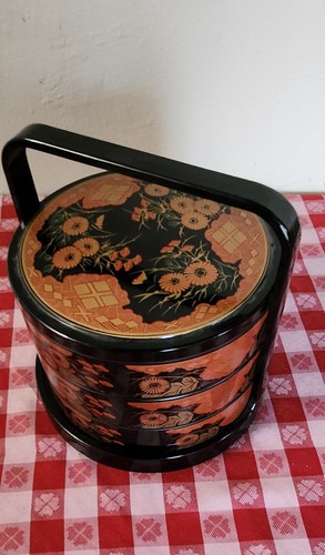 Japanische Lackware Stapel Bento Box 3 Ebenen & Träger mit großer Box - Bild 6 von 14