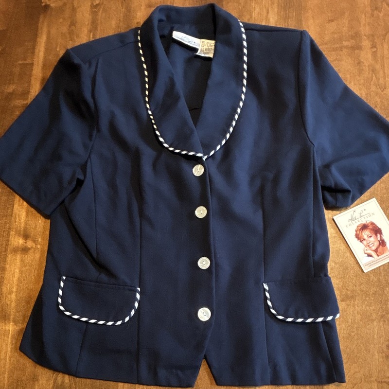 Vintage Kathie Lee Collection Navy Blazer Jacket Size 12 Short Sleeve