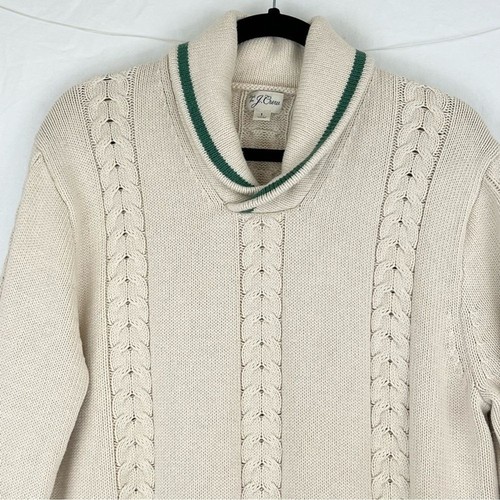 J Crew Baumwolle Pullover mit Zopfmuster und Schalkragen Gr. L elfenbein grün Tennis - Bild 5 von 13