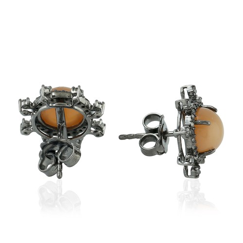 Vintage Moonstone Topaz Halo Stud Earrings Sterling Silver Womens Luxury Jewelry - Picture 3 of 7