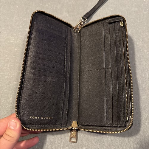 Tory Burch Emerson Wristlet Zip Continental Wallet Black Saffiano Leather - Bild 9 von 11