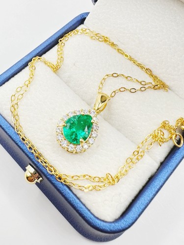 Damen Anhänger mit Kette Brillant Diamant,Smaragd,Echtes 750 Gelbgold 18KT Neu,( - Bild 7 von 12