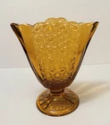 Vintage MCM Amber Fenton Daisy & Button Fan Vase 9" Tall