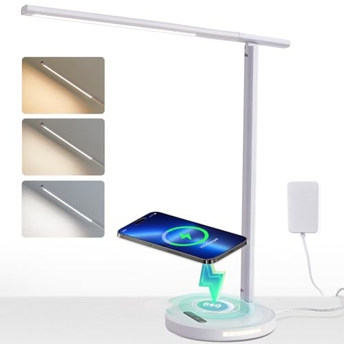 Upgraded LED Desk Lamp with Wireless Charger, Stepless Dimmable Foldable Table - Picture 5 of 8