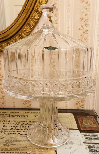 Vintage Shannon Kristall Olympia Kuchenständer von Godinger schwer mit Deckel SCHÖN!