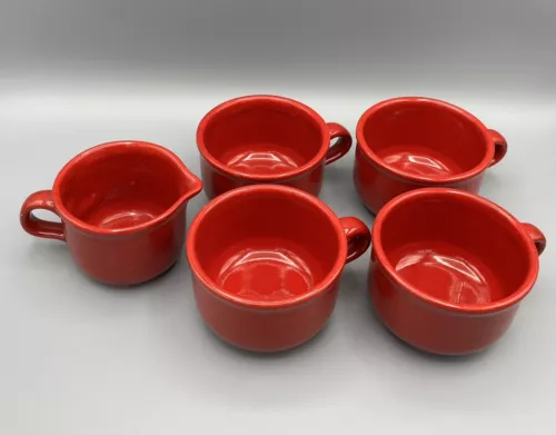 Waechtersbach W. Germany - Set of 4 Red Coffee Cups With Creamer!
