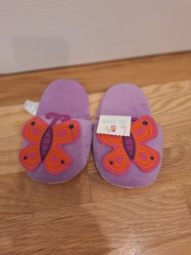 Toddler Girls House Slippers Shoes  Silky Scuffs Purple Butterflies Size XS 5-9 - Picture 1 of 3