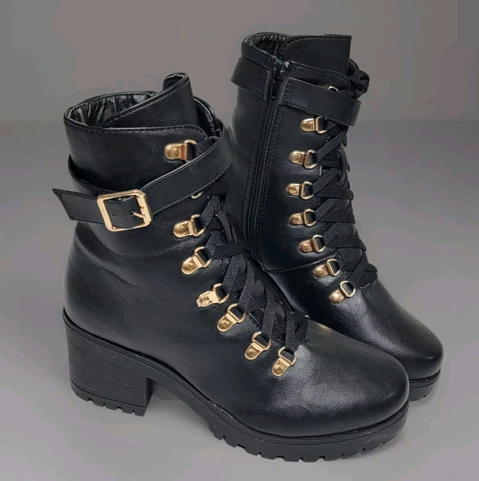 Y2K Catherine Malandrino Grueso Plataforma Zapato Cremallera Gótico Con Cordones Botines Talla 9 Foto 3 de 4