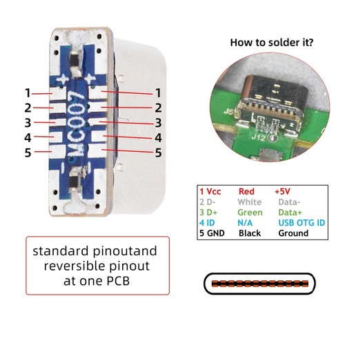 Paquete de 5 adaptadores de soldadura de repuesto para reparación de puertos de enchufe micro USB 5 pines a USB C - Imagen 3 de 7