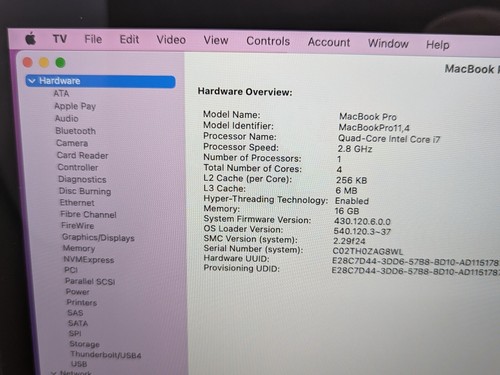 VIDEO Of UNIT - HI END 15" MacBook Pro 2.8GHz i7 Quad 16GB & 512GB NVME SSD - Picture 18 of 20