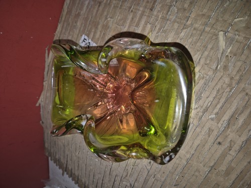 Vibrant Lime Green & Pink Sommerso Chribska Glass Bowl - Picture 2 of 4