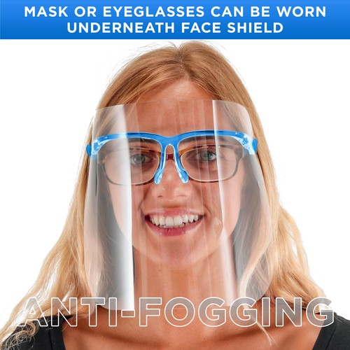 Salon World Safety Blue Face Shields with Glasses Frames (200 Pack) - Anti-Fog - Picture 4 of 5