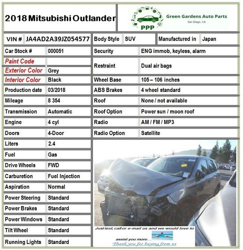 2018 MITSUBISHI OUTLANDER Back Tail Panel Molding Used - Picture 15 of 18