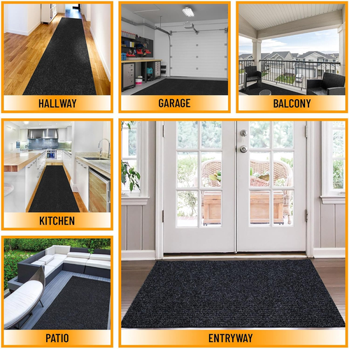 Solid Design Non-Slip Rubberback 3X9 Indoor/Outdoor Runner Rug for Hallway, Kitc - Picture 4 of 9