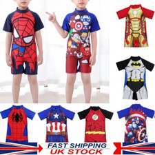 Kids Superhero One Piece Swimsuit Short Sleeve Sunsafe Swimwear Swimming Costume